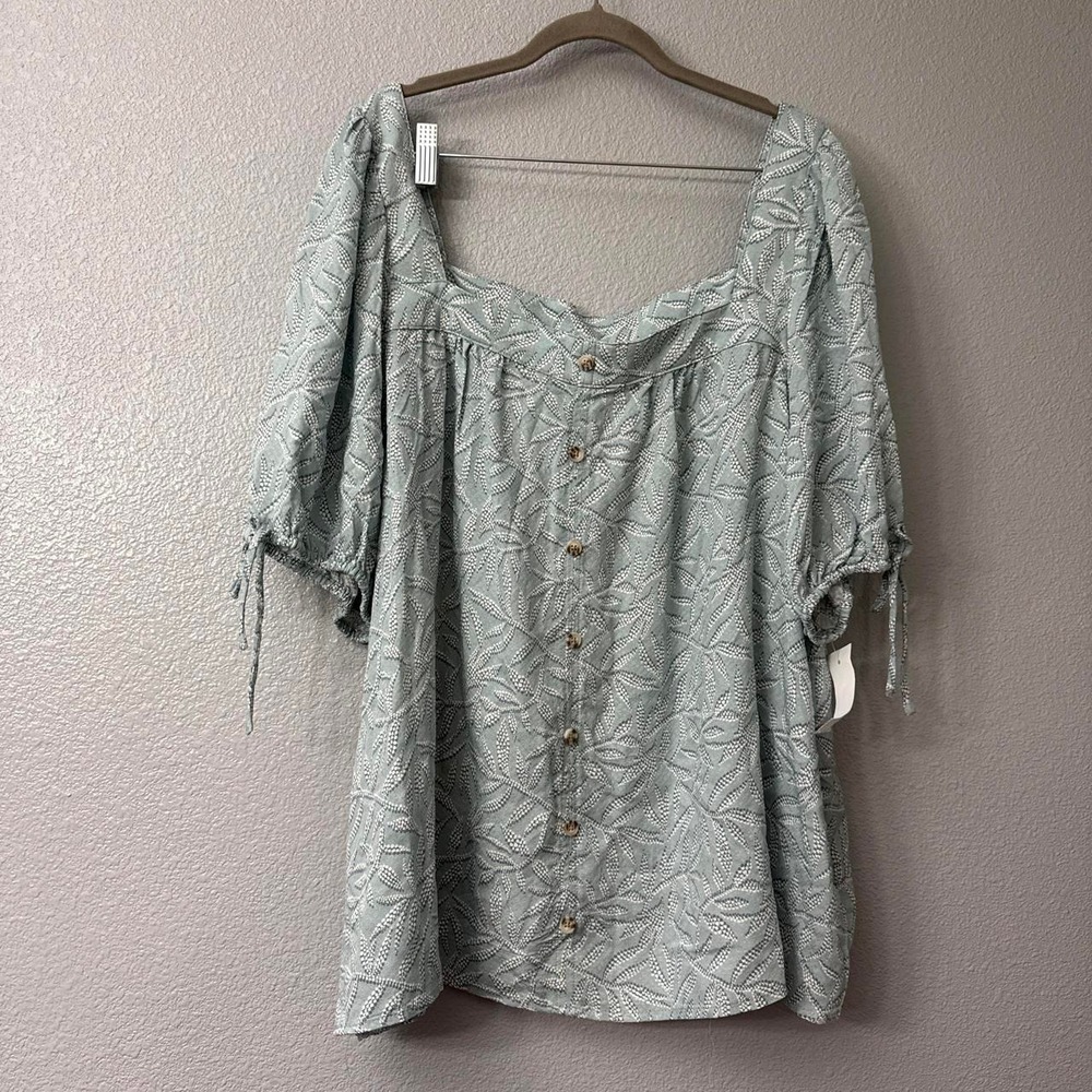 Angels Forever Young Light Blueish Green and White Floral Blouse